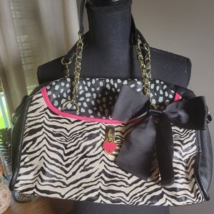 BETSEY JOHNSON ZEBRA PRINT BOW PURSE WITH GOLD HARDWARE